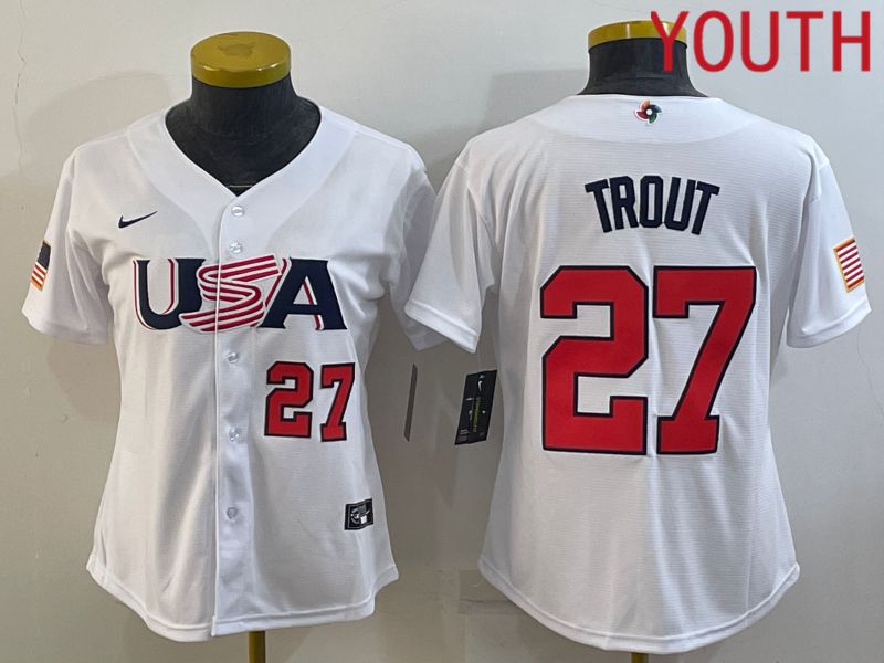 Youth 2023 World Cub USA #27 Trout White MLB Jersey3->youth mlb jersey->Youth Jersey